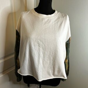 Papermoon TieDye Green Balloon Sleeve White Crewneck Oversize Sweatshirt Women S